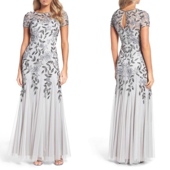 Adrianna Papell Women's Floral Beaded Godet Gown - Picture 1 of 16
